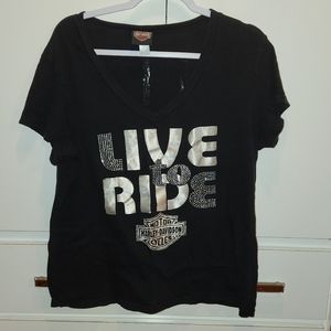 Women's V neck bejeweled Harley Davidson XXL tee shirt